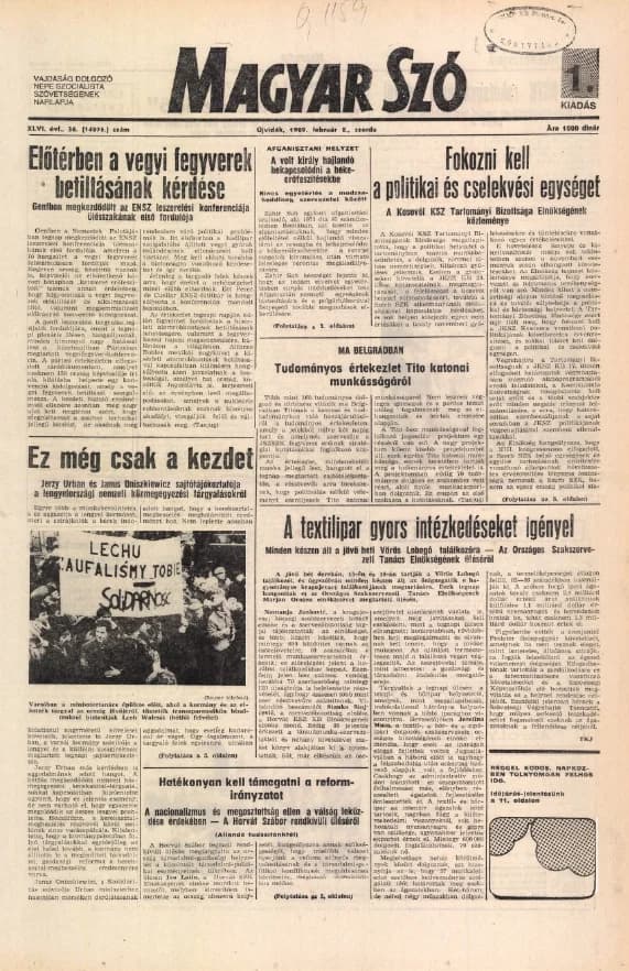 Magyar Szó, 46. évf. 1989. február 8. 36. sz. 1–20. oldal
