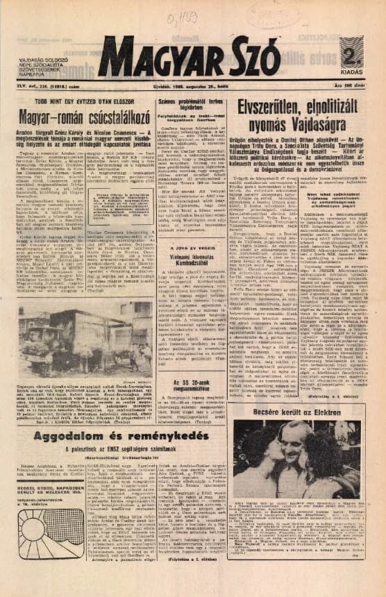 Magyar Szó, 45. évf. 1988. augusztus 29. 238. sz.