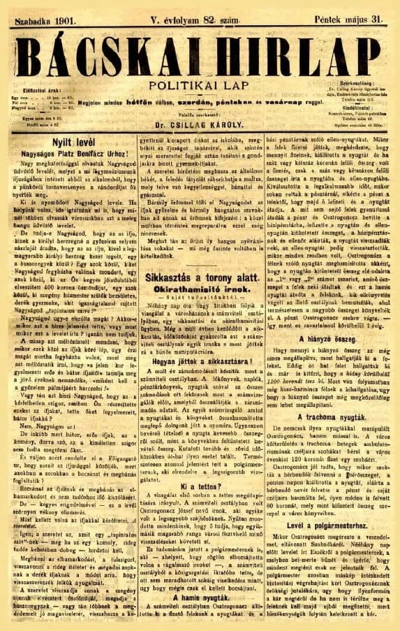 Bácskai Hirlap, 5. évf. 1901. május 31. 82. sz.