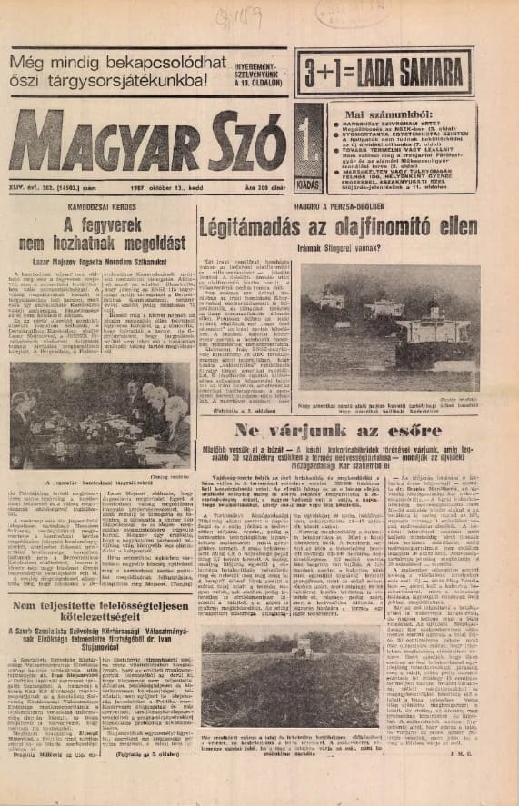 Magyar Szó, 44. évf. 1987. október 13. 282. sz. 1–20. oldal