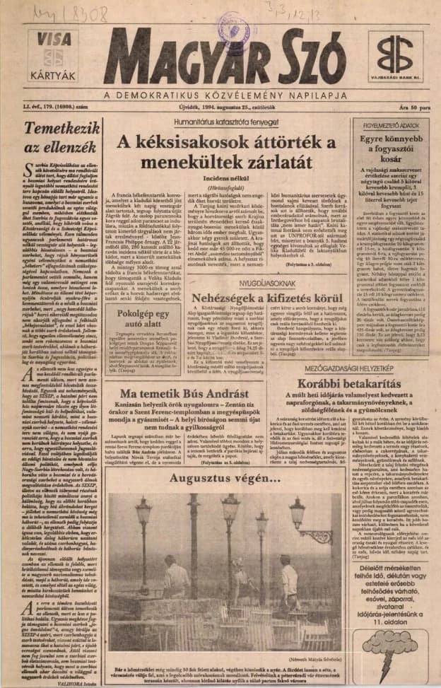 Magyar Szó, 51. évf. 1994. augusztus 25. 179. sz. 1–16. oldal