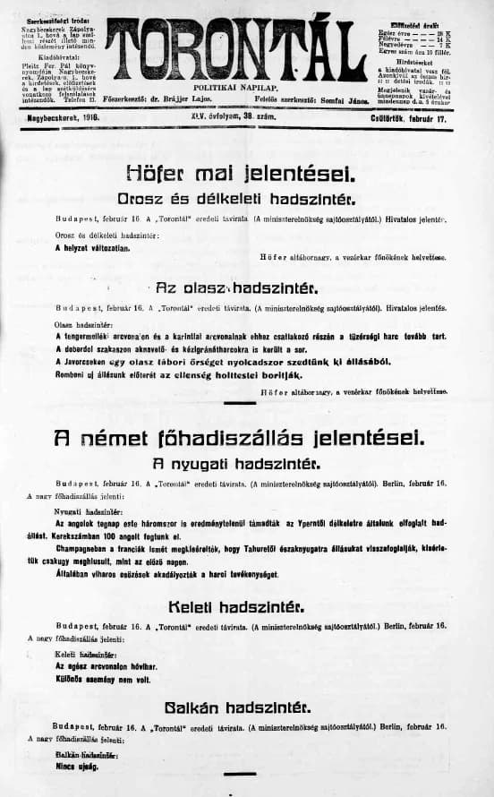 Torontál, 45. évf. 1916. február 17. 38. sz.