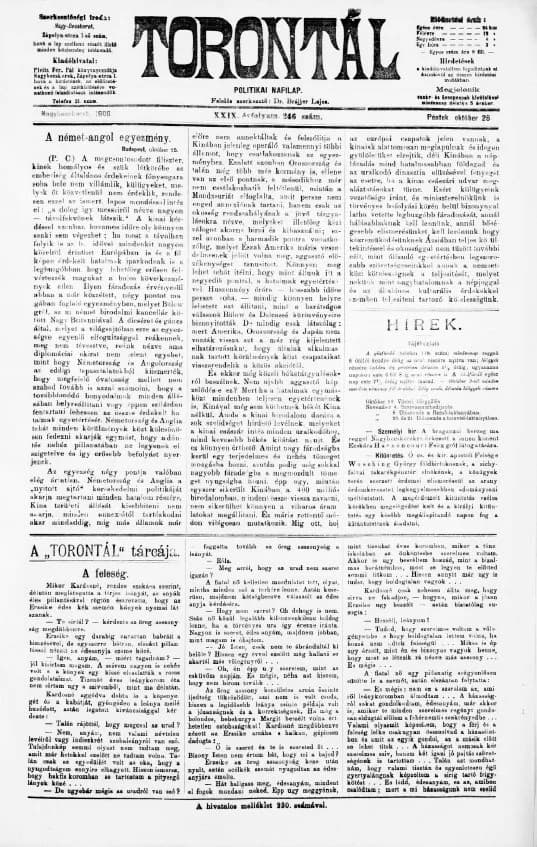 Torontál, 29. évf. 1900. október 26. 246. sz.