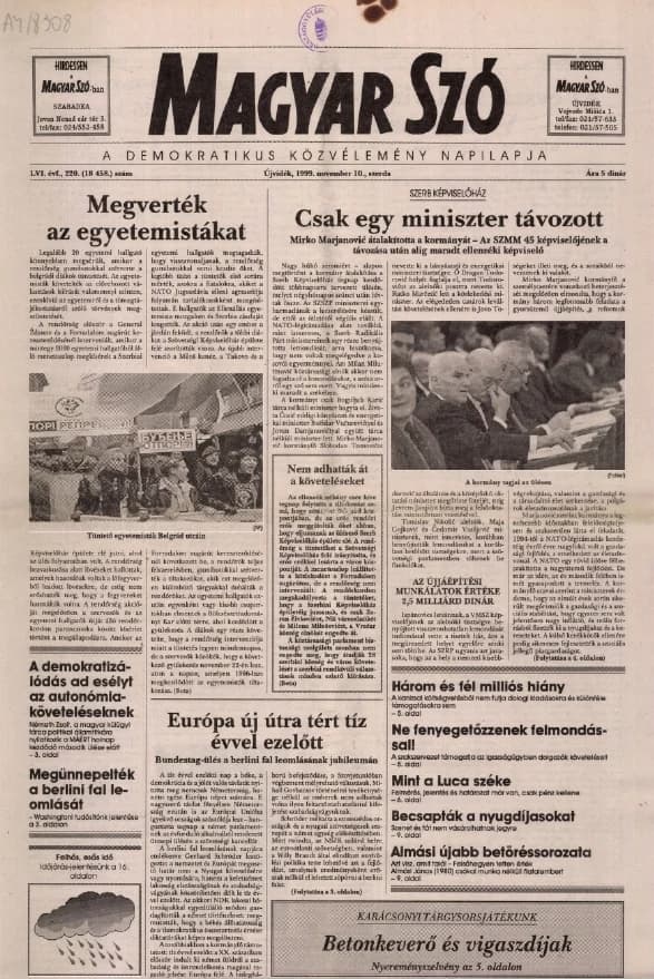 Magyar Szó, 56. évf. 1999. november 10. 220. sz. 1–16. oldal