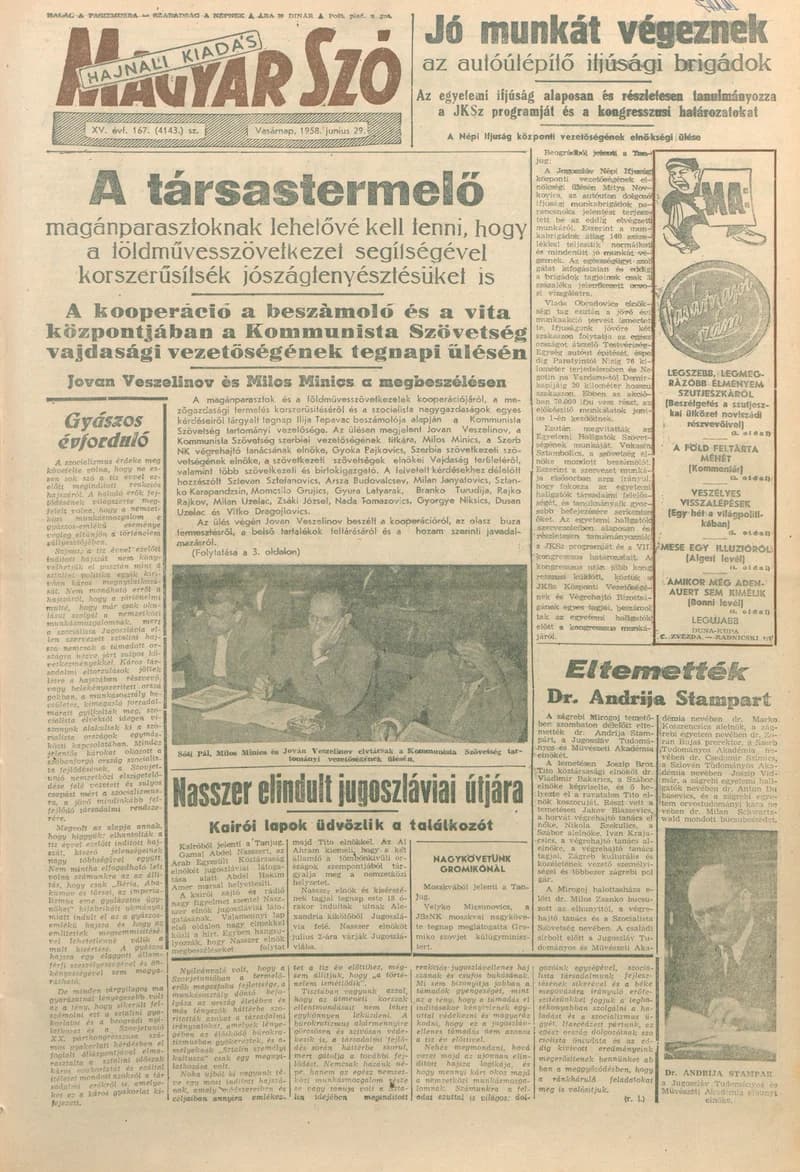Magyar Szó, 15. évf. 1958. június 29. 167. sz. 1–22. oldal