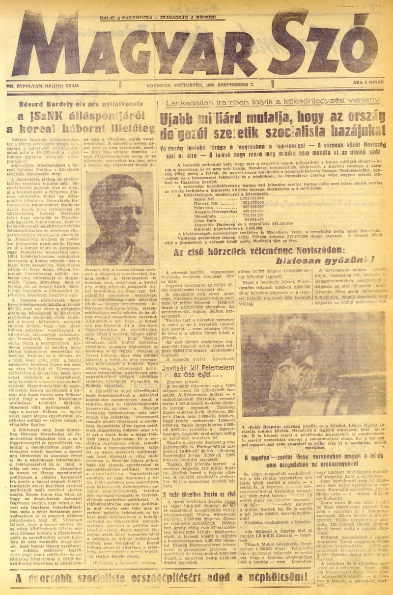 Magyar Szó, 7. évf. 1950. szeptember 7. 212. sz. 1–4. oldal