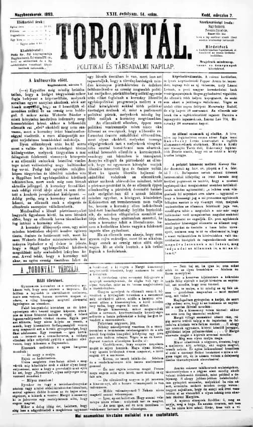 Torontál, 22. évf. 1893. március 7. 54. sz.