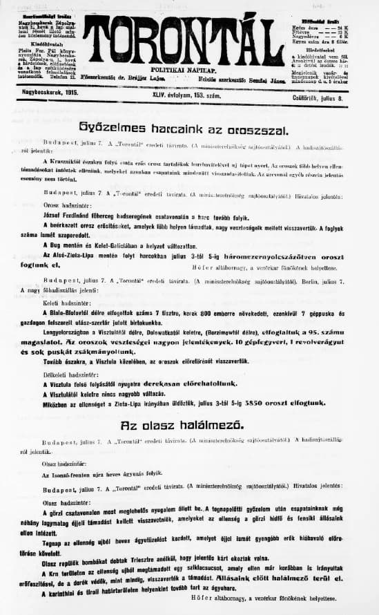 Torontál, 44. évf. 1915. július 8. 153. sz.