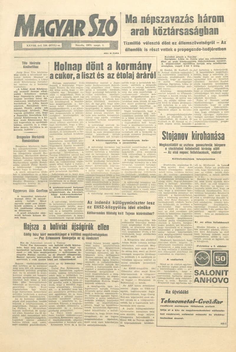 Magyar Szó, 28. évf. 1971. szeptember 1. 240. sz. 1–14. oldal