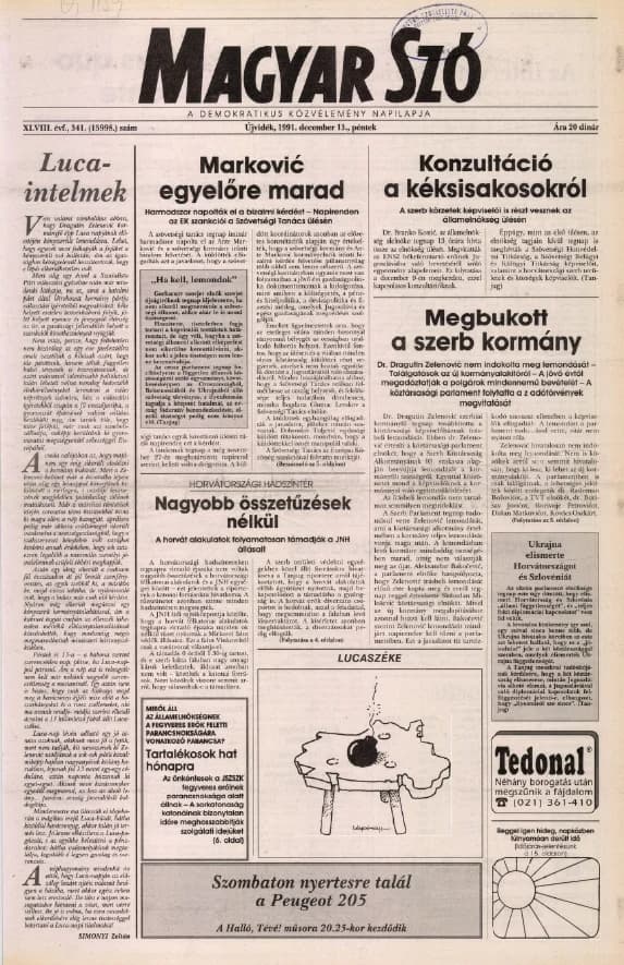 Magyar Szó, 48. évf. 1991. december 13. 341. sz. 1–20. oldal