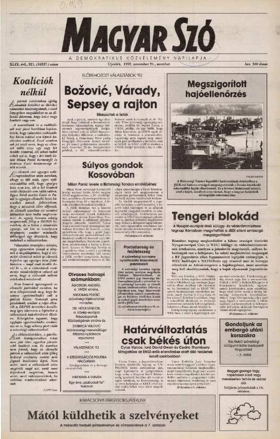 Magyar Szó, 49. évf. 1992. november 21. 321. sz. 1–16. oldal