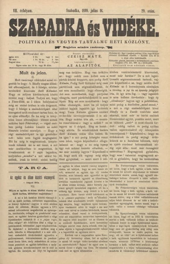 Szabadka és vidéke II, 7. évf. 1899. július 16. 29. sz.