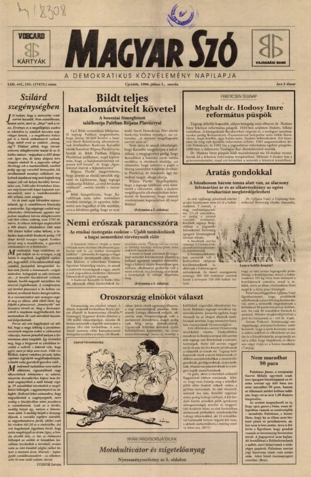 Magyar Szó, 53. évf. 1996. július 3. 155. sz. 1–16. oldal