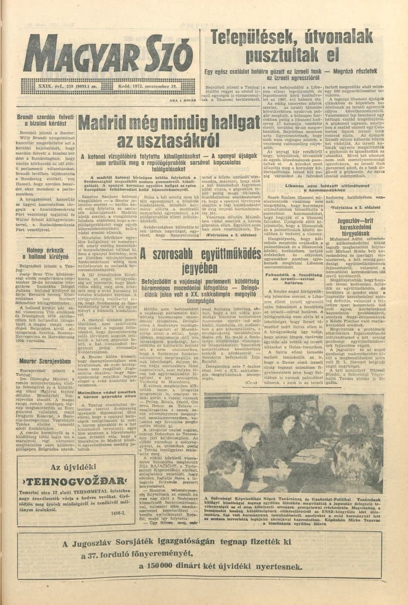 Magyar Szó, 29. évf. 1972. szeptember 19. 259. sz. 1–20. oldal