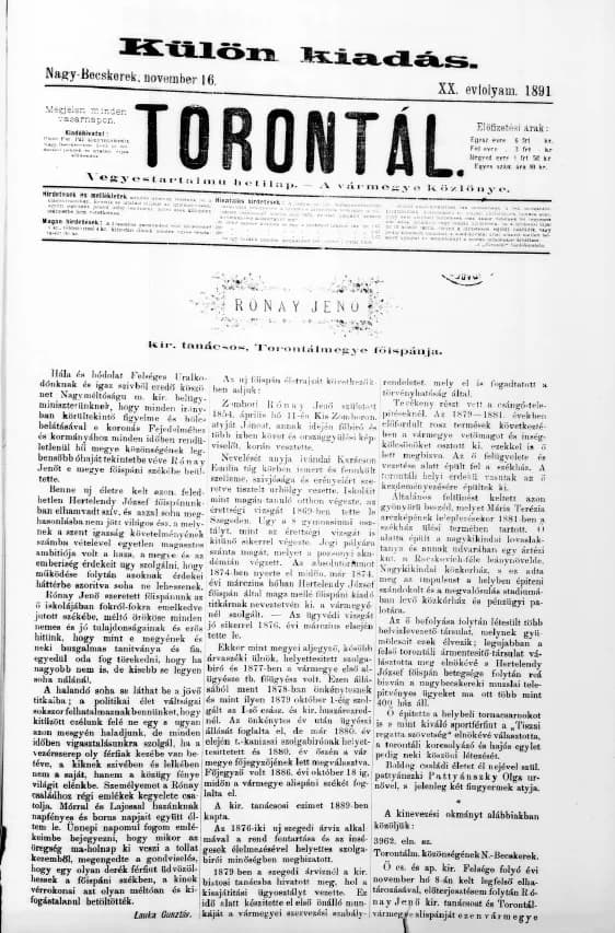 Torontál, 20. évf. 1891. november 16. 46. sz.