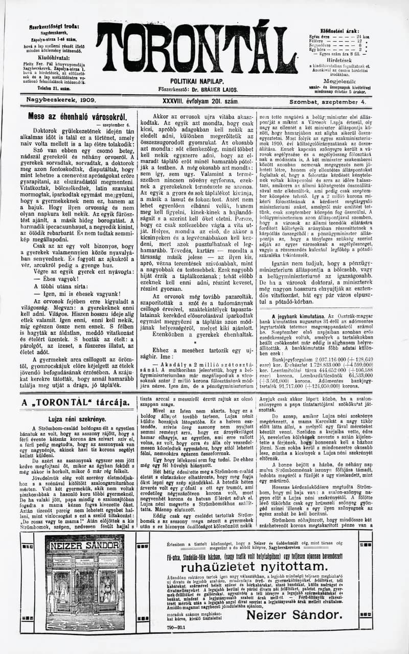 Torontál, 38. évf. 1909. szeptember 4. 201. sz.