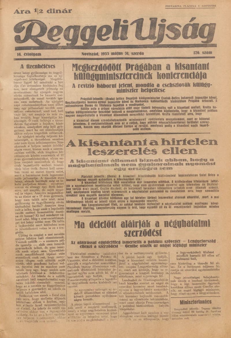 Reggeli Újság, 14. évf. 1933. május 31. 126. sz.