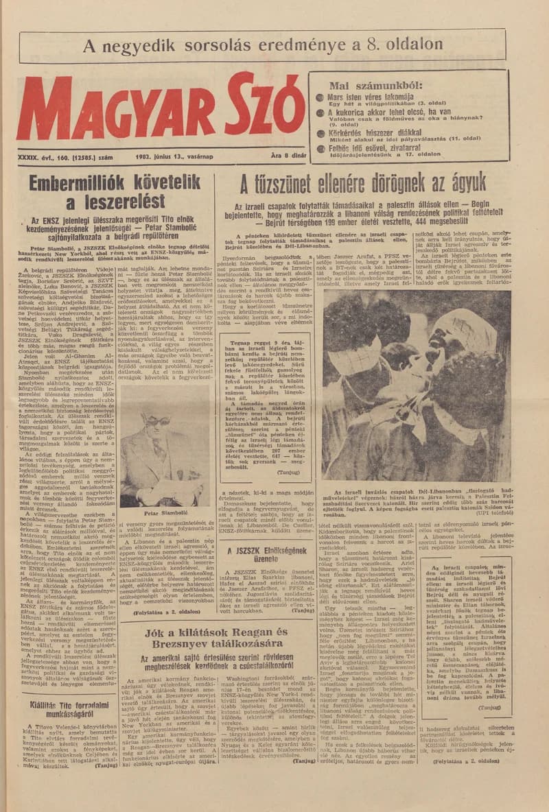 Magyar Szó, 39. évf. 1982. június 13. 160. sz. 1–32. oldal