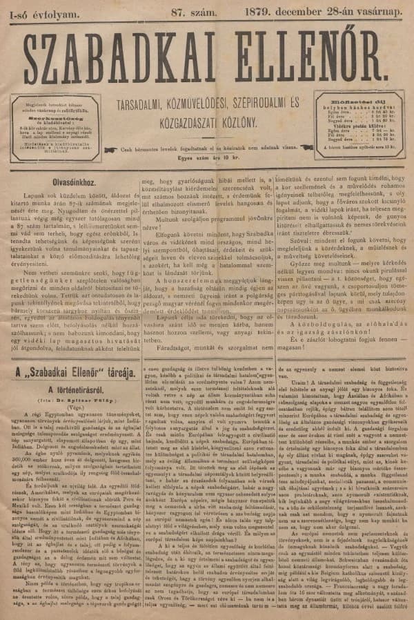 Szabadkai Ellenőr, 1. évf. 1879. december 28. 87. sz.