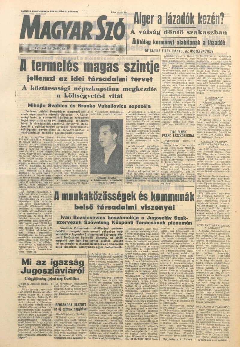 Magyar Szó, 17. évf. 1960. január 30. 24. sz. 1–24. oldal