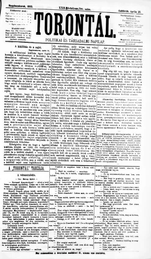 Torontál, 22. évf. 1893. április 20. 90. sz.