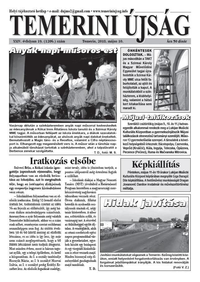 Temerini Újság, 24. évf. 2018. május 10. 19. sz.