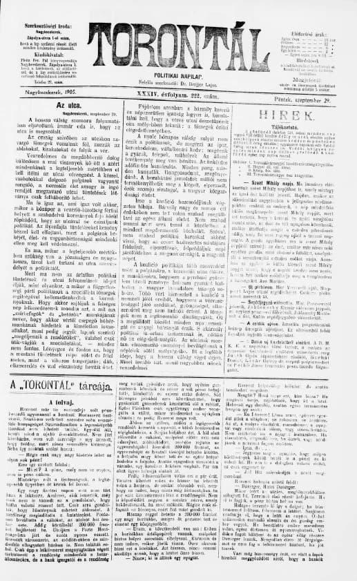 Torontál, 34. évf. 1905. szeptember 29. 222. sz.