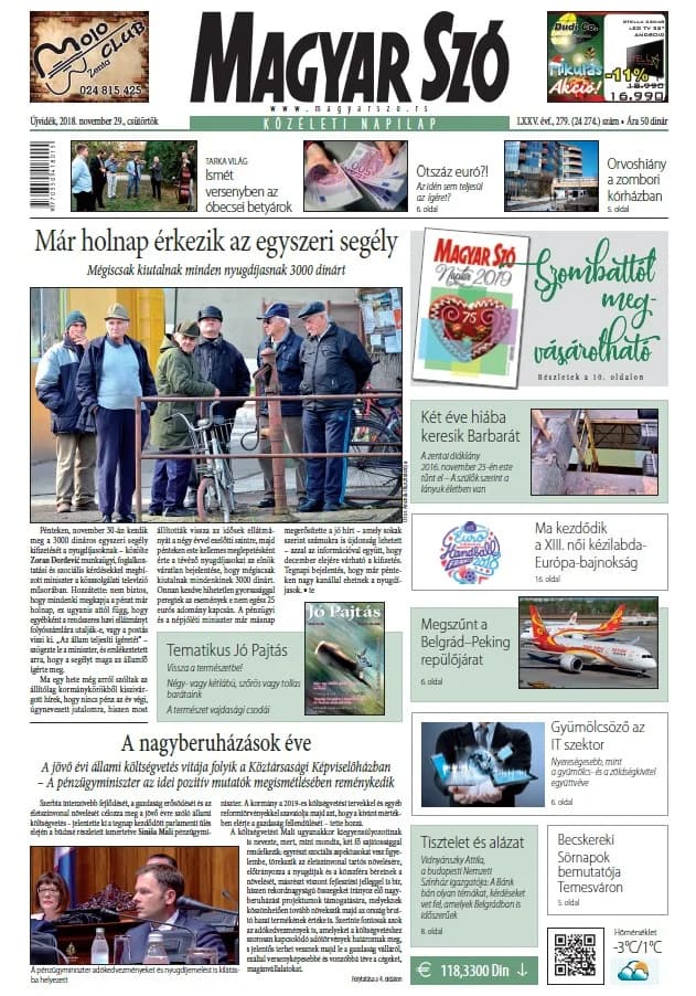 Magyar Szó, 75. évf. 2018. november 29. 279. sz. 1–20. oldal