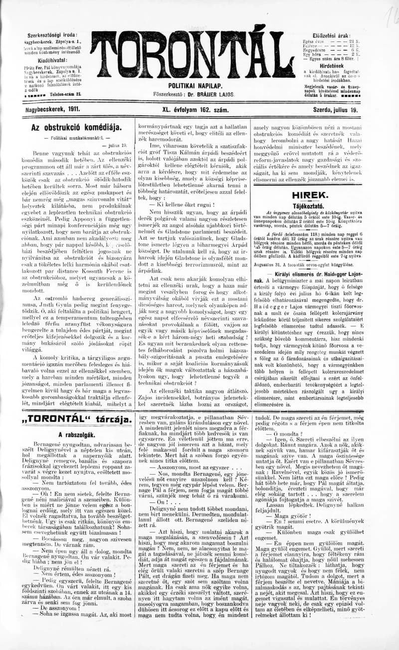 Torontál, 40. évf. 1911. július 19. 162. sz.