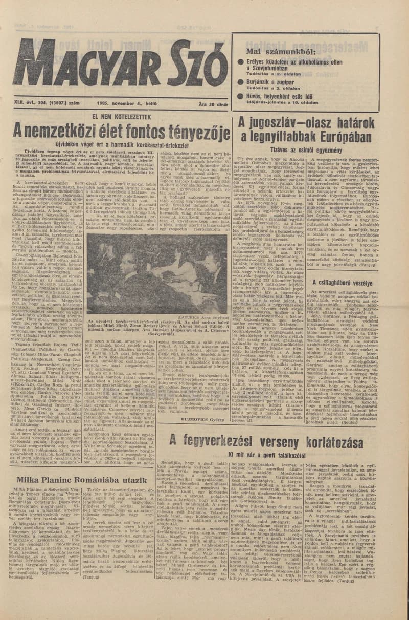 Magyar Szó, 42. évf. 1985. november 4. 304. sz. 1–20. oldal