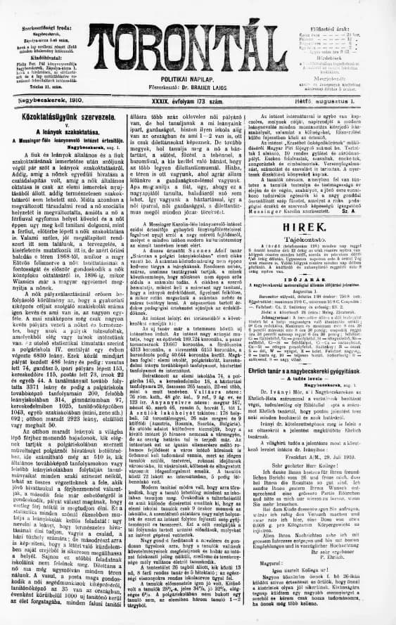 Torontál, 39. évf. 1910. augusztus 1. 173. sz.