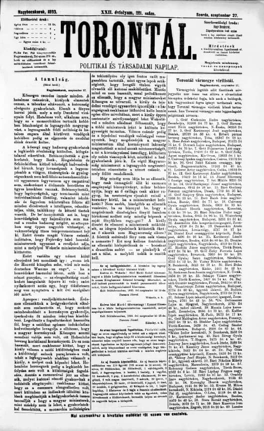 Torontál, 22. évf. 1893. szeptember 27. 221. sz.