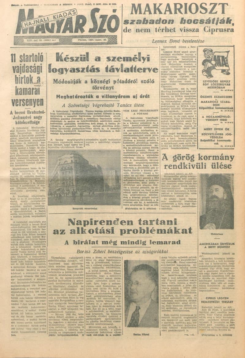 Magyar Szó, 14. évf. 1957. március 29. 86. sz. 1–16. oldal