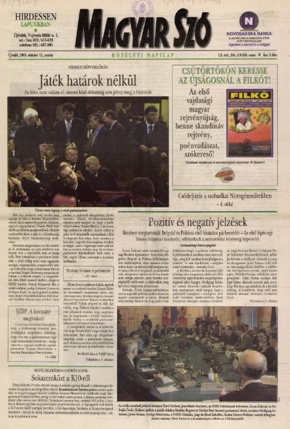 Magyar Szó, 60. évf. 2003. október 15. 244. sz. 1–20. oldal