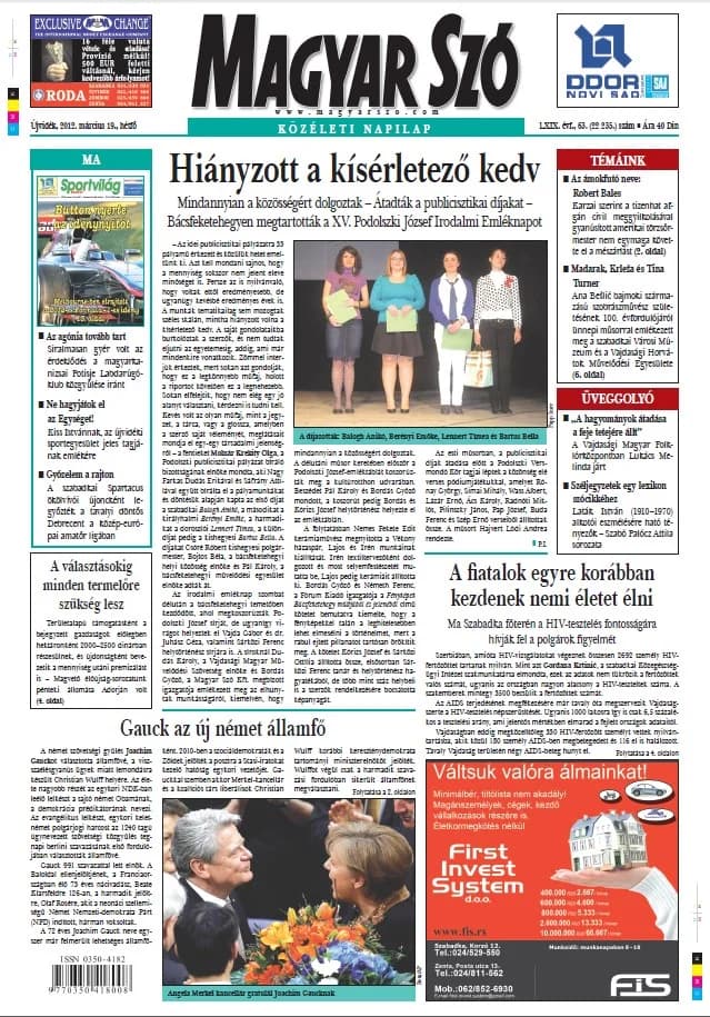 Magyar Szó, 69. évf. 2012. március 19. 63. sz. 1–16. oldal
