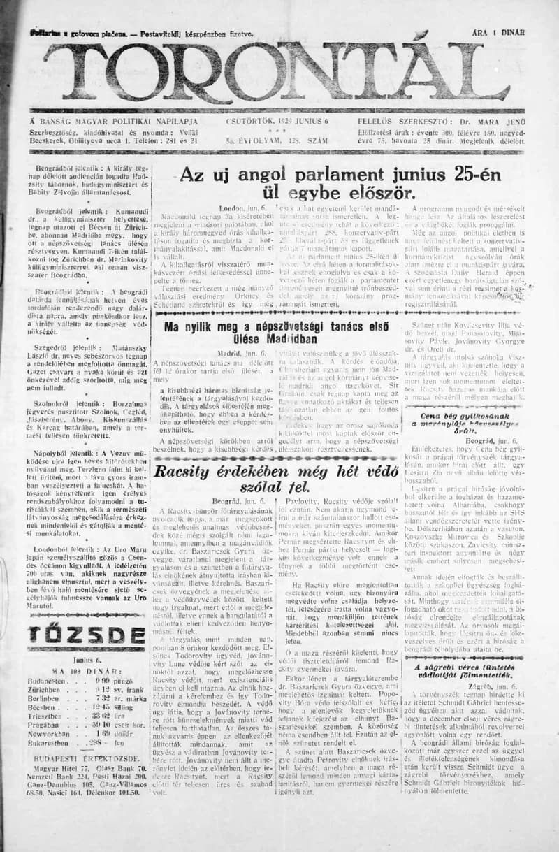 Torontál, 58. évf. 1929. június 6. 128. sz.