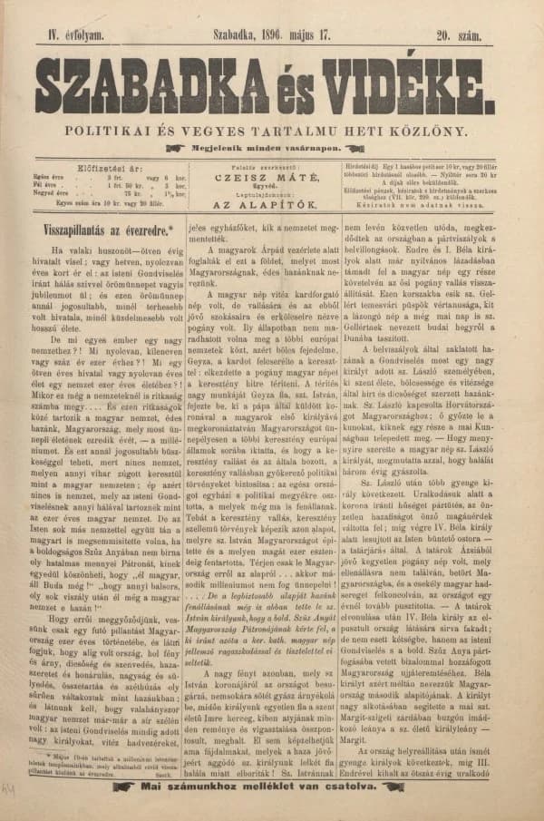 Szabadka és vidéke II, 4. évf. 1896. május 17. 20. sz.