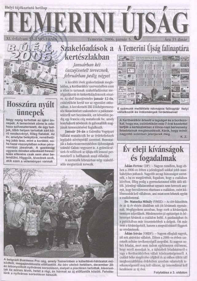Temerini Újság, 12. évf. 2006. január 5. 1. sz.
