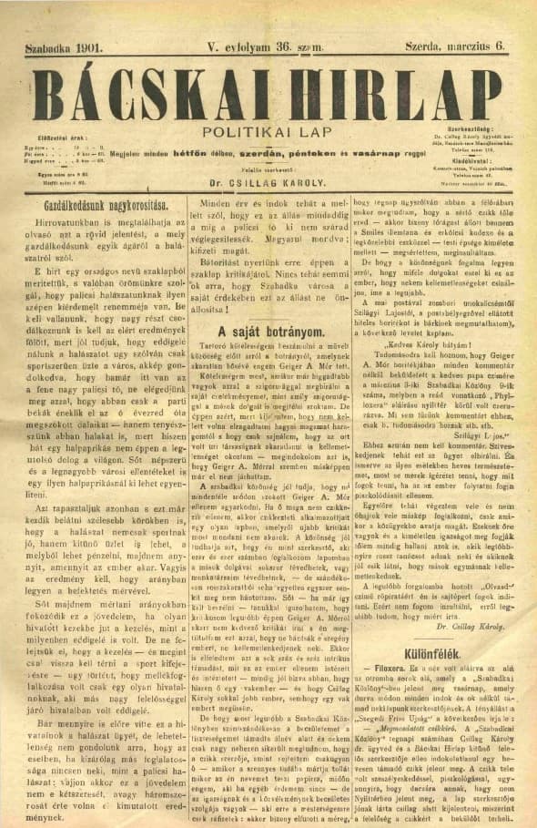 Bácskai Hirlap, 5. évf. 1901. március 6. 36. sz.
