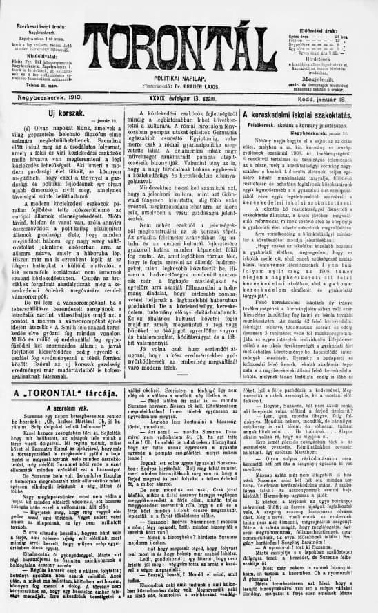 Torontál, 39. évf. 1910. január 18. 13. sz.