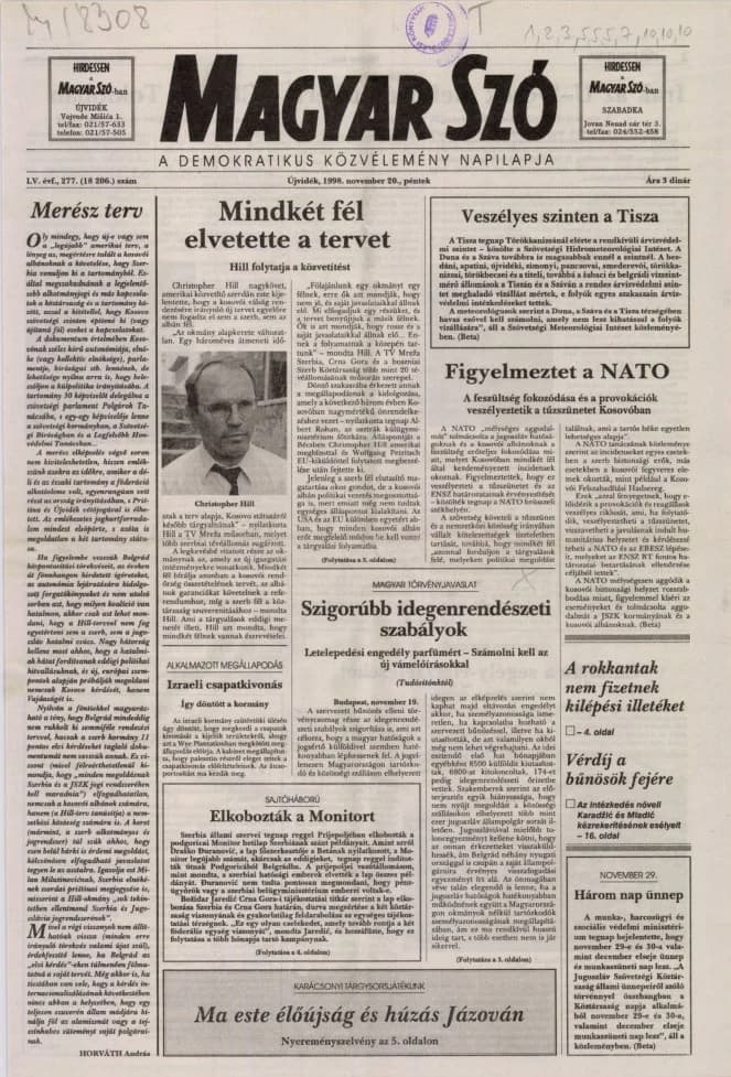 Magyar Szó, 55. évf. 1998. november 20. 277. sz. 1–16. oldal
