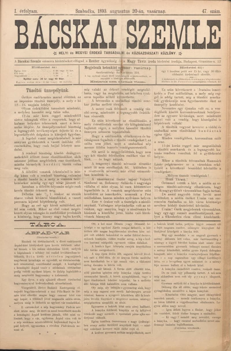 Bácskai Szemle, 1. évf. 1893. augusztus 20. 47. sz.