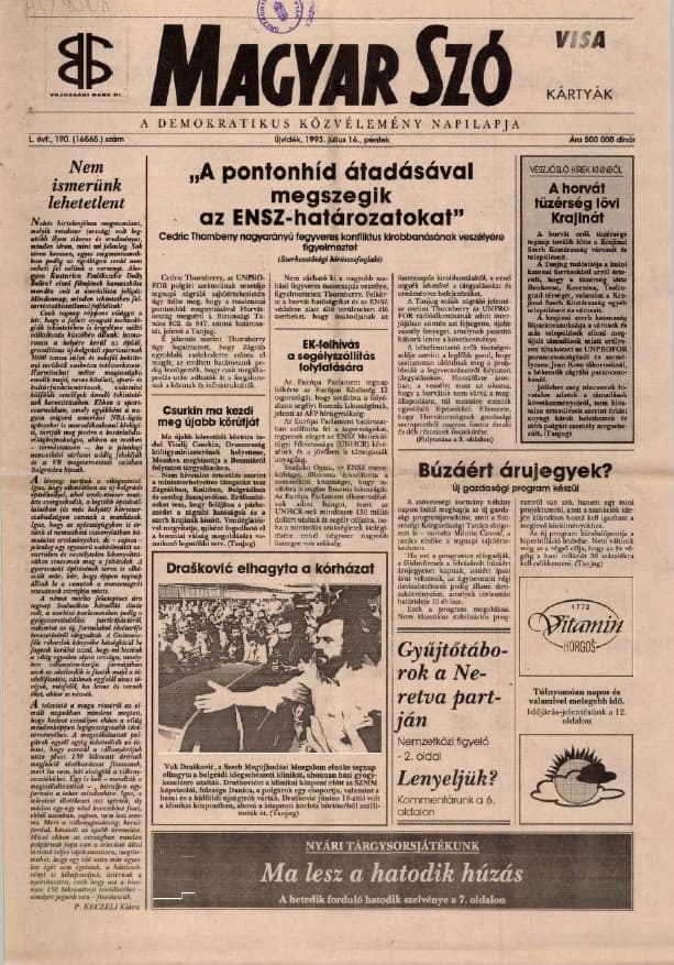 Magyar Szó, 50. évf. 1993. július 16. 190. sz. 1–16. oldal