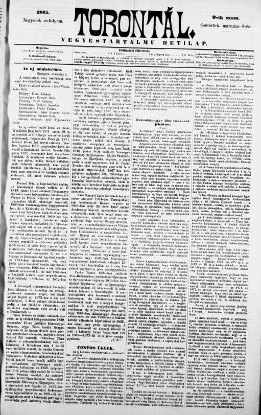 Torontál, 4. évf. 1875. március 4. 9. sz.