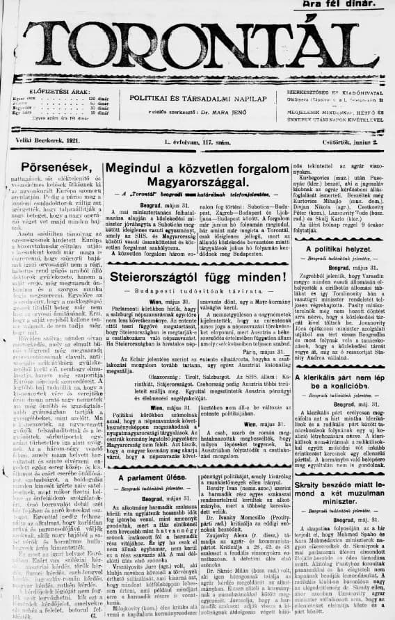Torontál, 50. évf. 1921. június 2. 117. sz.