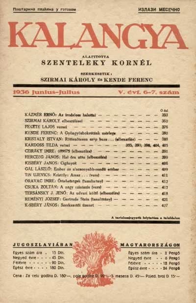 Kalangya, 5. évf. 1936. június – július. 6–7. sz. 353–468. oldal