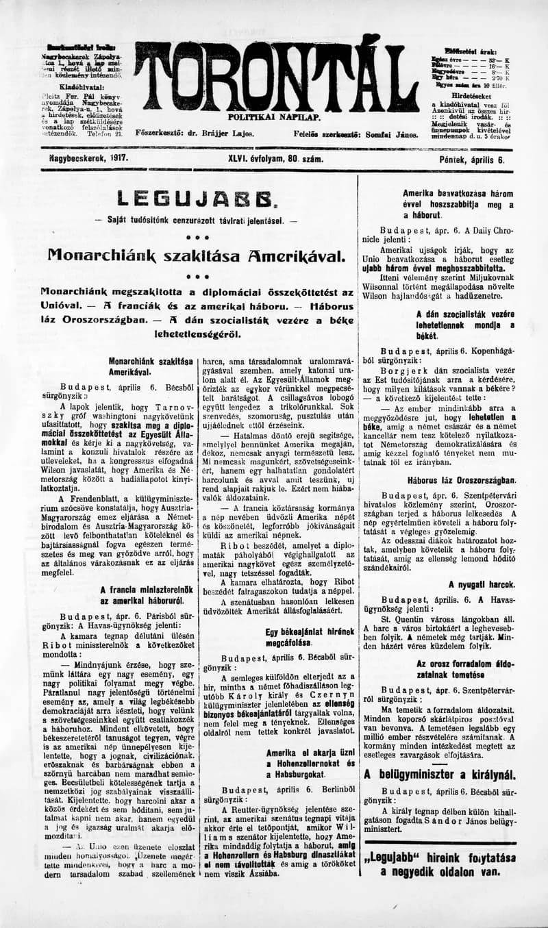 Torontál, 46. évf. 1917. április 6. 80. sz.