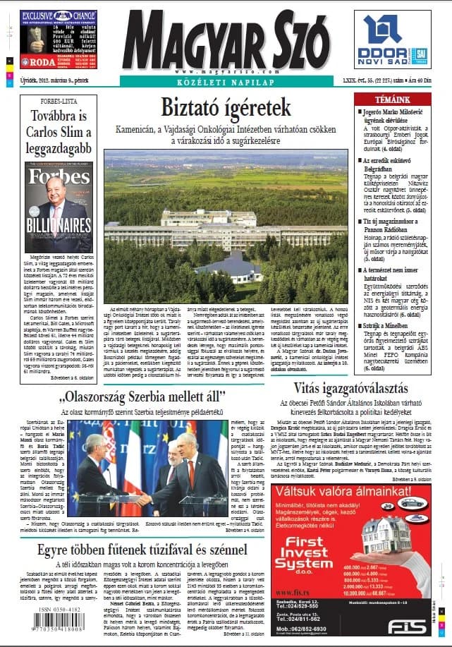 Magyar Szó, 69. évf. 2012. március 9. 55. sz. 1–20. oldal