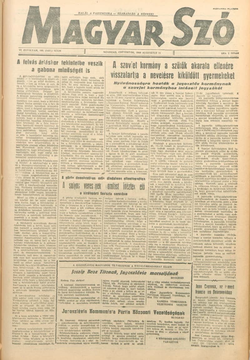 Magyar Szó, 6. évf. 1949. augusztus 11. 189. sz. 1–4. oldal