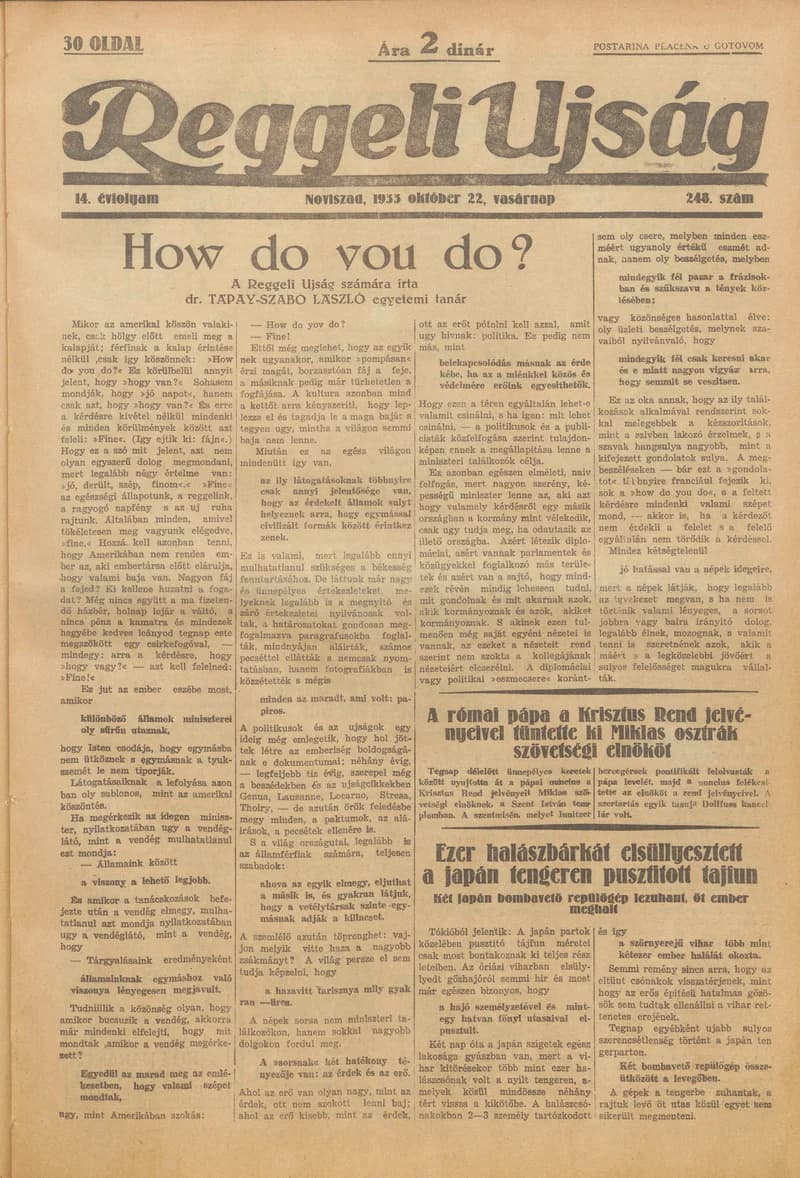 Reggeli Újság, 14. évf. 1933. október 22. 248. sz.